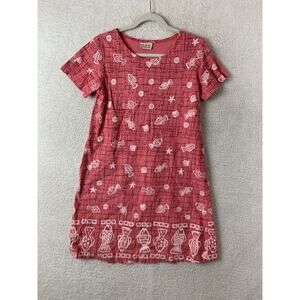 Dee California M/L Pink Aloha Boho Dress Fish Summer Beach Coverup Sundress